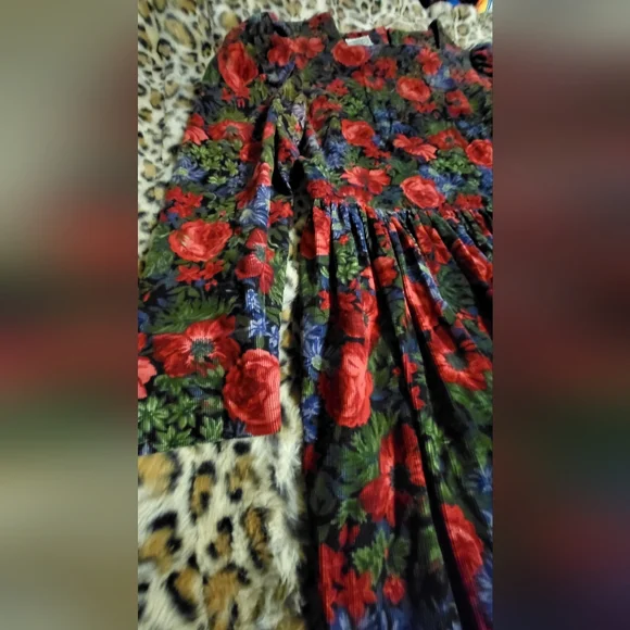 Vintage Laura Ashley Size 12 Corduroy Floral Garden Dress Gathered Zipper NICE - Picture 10 of 10